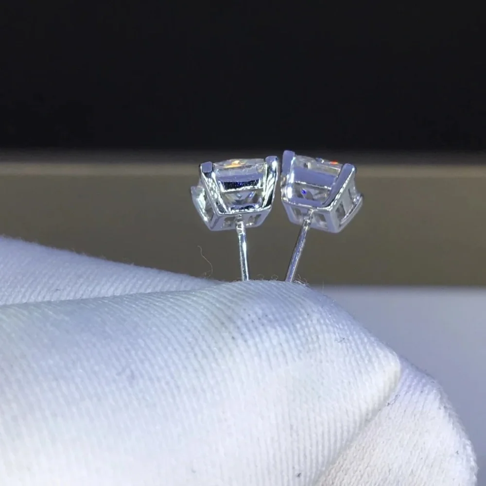 4-7mm Square Cut VVS Diamond 925 Silver Pin Studs